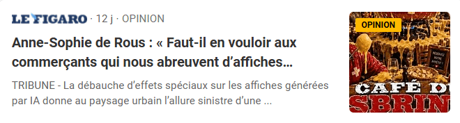 Le Figaro : tribune d'Anne-Sophie de Rous, « Faut-il en vouloir aux commerçants qui nous abreuvent d'affiches… »
